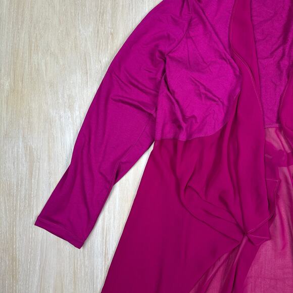 LOGO Lori Goldstein Magenta Long Sleeve Open Front Draped Pockets Cardigan XL - Picture 4 of 12